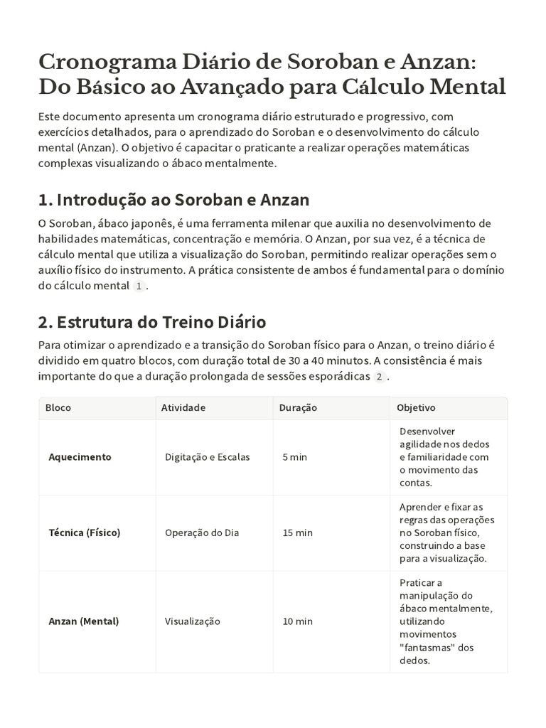 Cronograma Diário de Soroban e Anzan Do Básico Ao | PDF | Cálculo ...