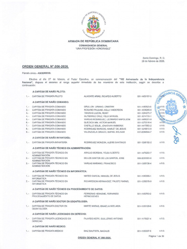 Lista de Ascenso Ordinaria 2026 | PDF | Capitán (Fuerzas Armadas ...