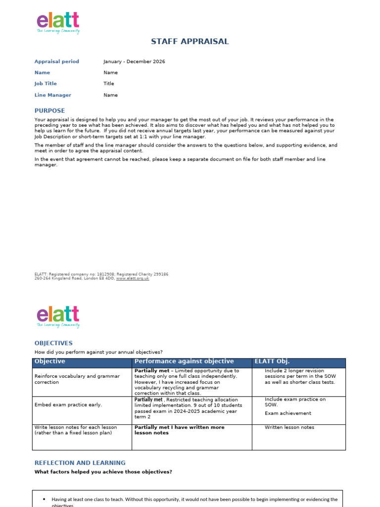Paul 25 26 Elatt Staff Appraisal Form | PDF | Performance Indicator ...
