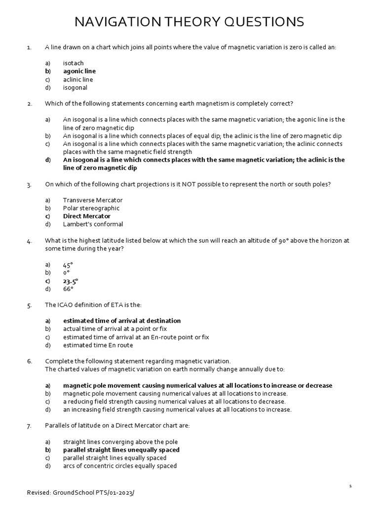 1 - Navigation Theory Questions | PDF | Latitude | Equator