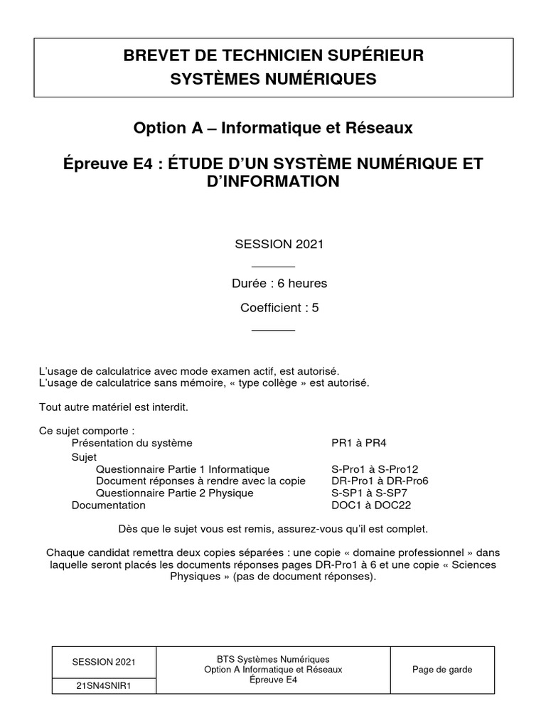 Bts SN Informatique Et Reseaux 2021 | PDF | Internet des objets ...