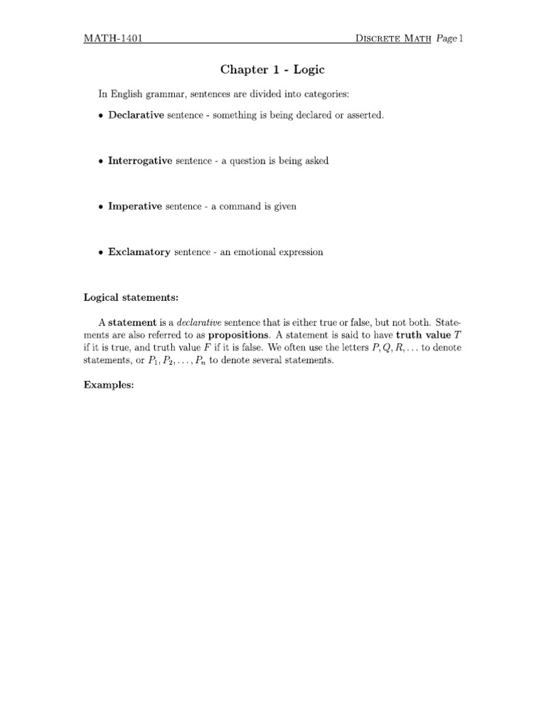 Discrete Math Note Outline - Logic (Week 1) | PDF
