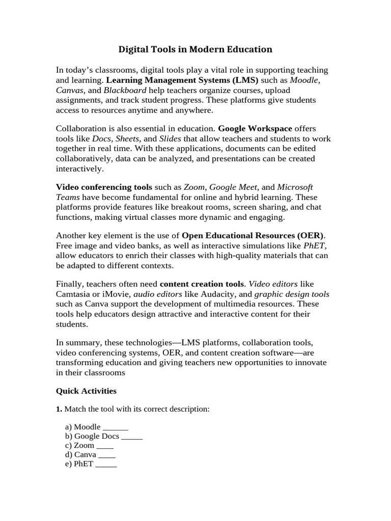Digital Tools in Modern Education | PDF | Software | Computing