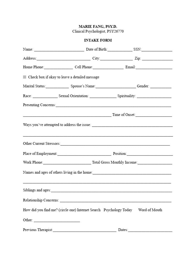 Free Counseling Intake Form PDF | PDF