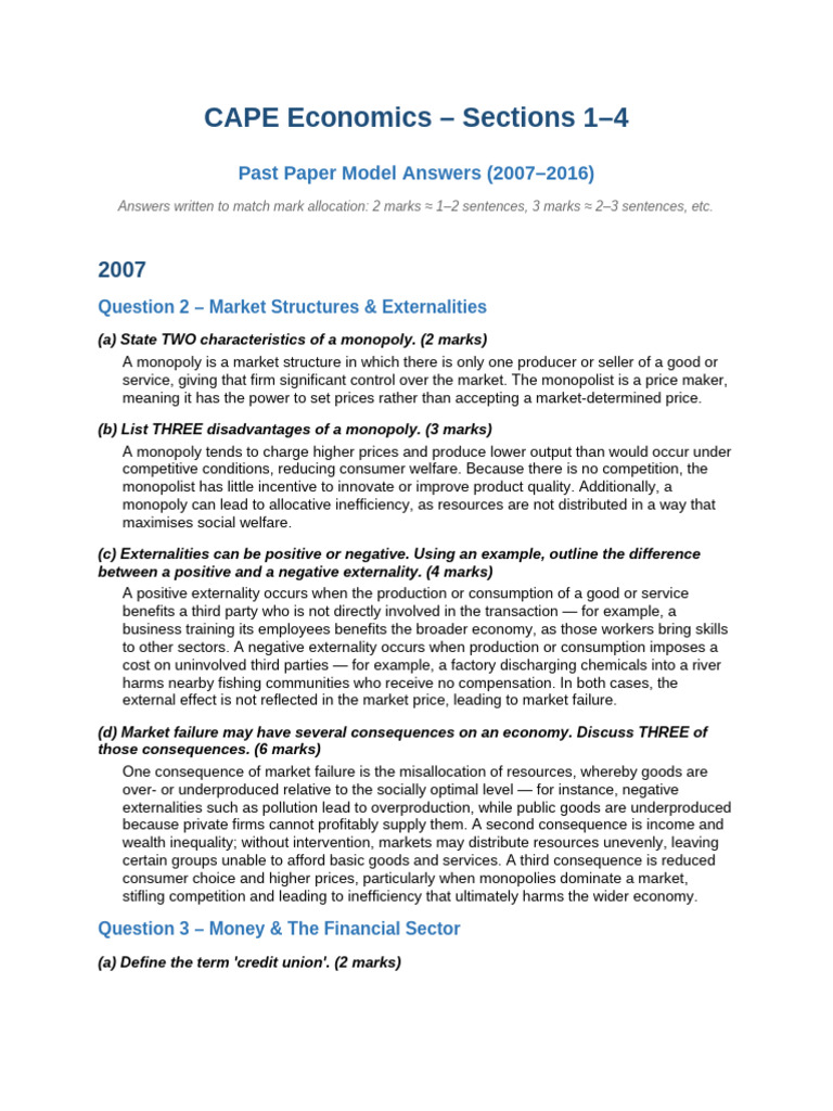 CAPE Economics Past Paper Answers 2007-2016 | PDF