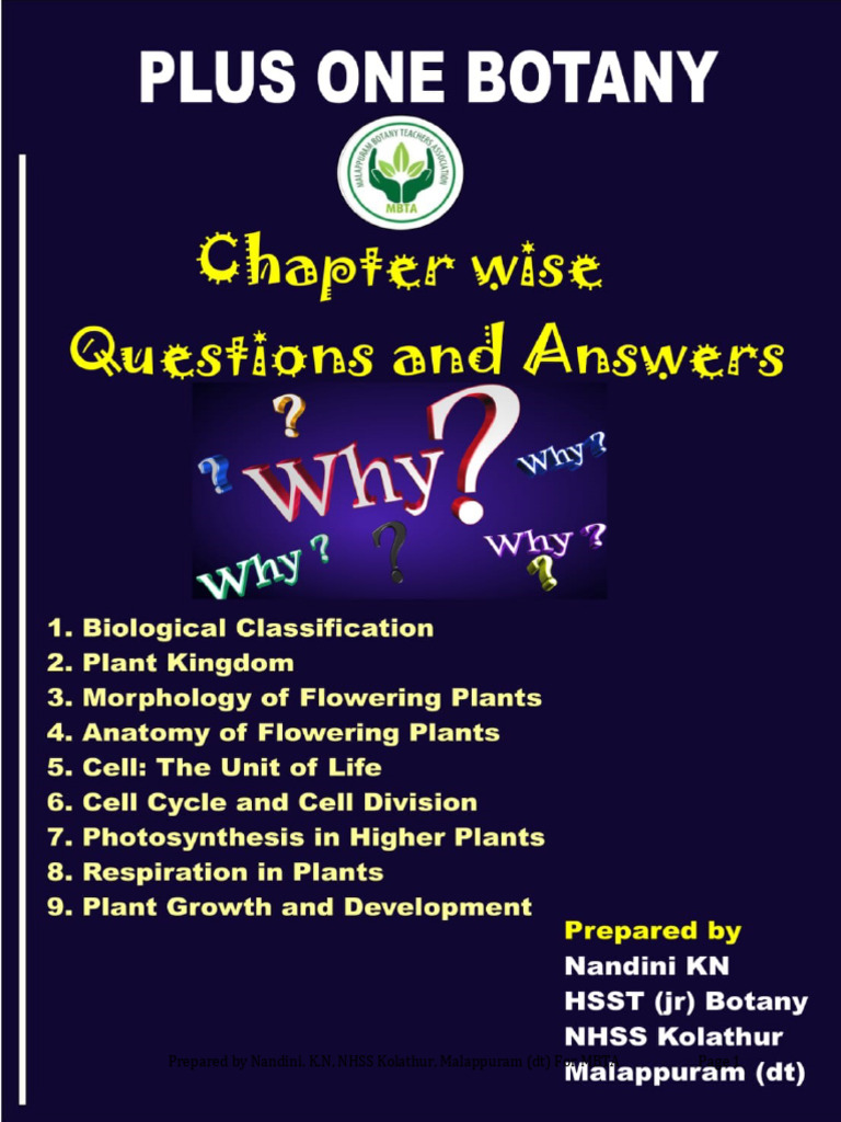 Chapterwise Question Answers Plus One Botany 2025 - 26 | PDF | Cell ...
