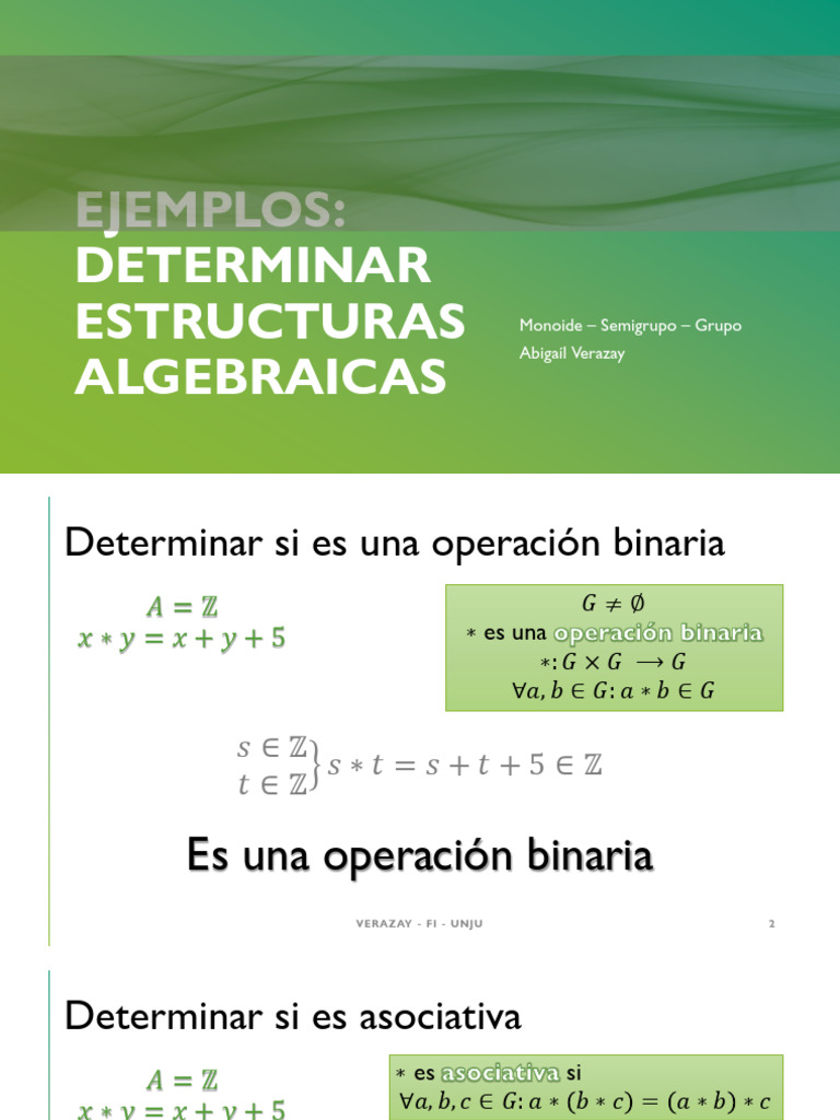 Ejemplos - Determinar Estructuras Algebraicas | PDF | Entero | Grupo ...