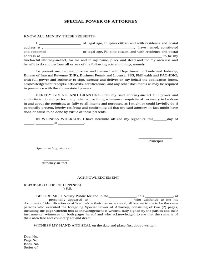 SPA BLANK | PDF | Power Of Attorney | Common Law