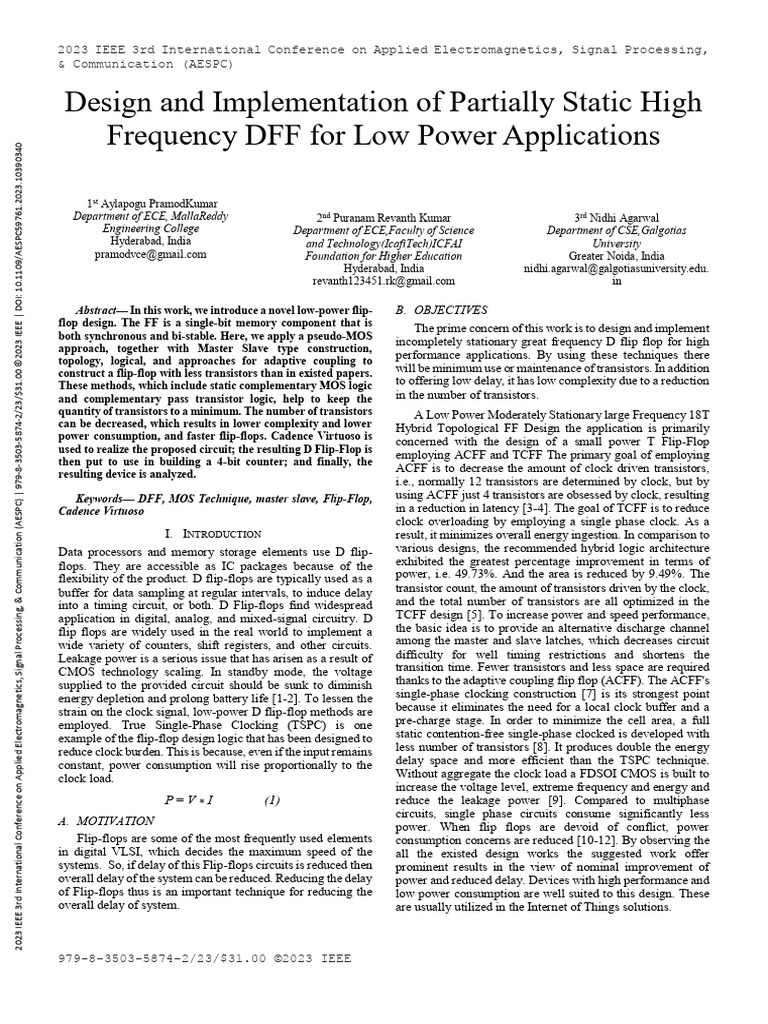 Design and Implementation of Partially Static High Frequency DFF for ...