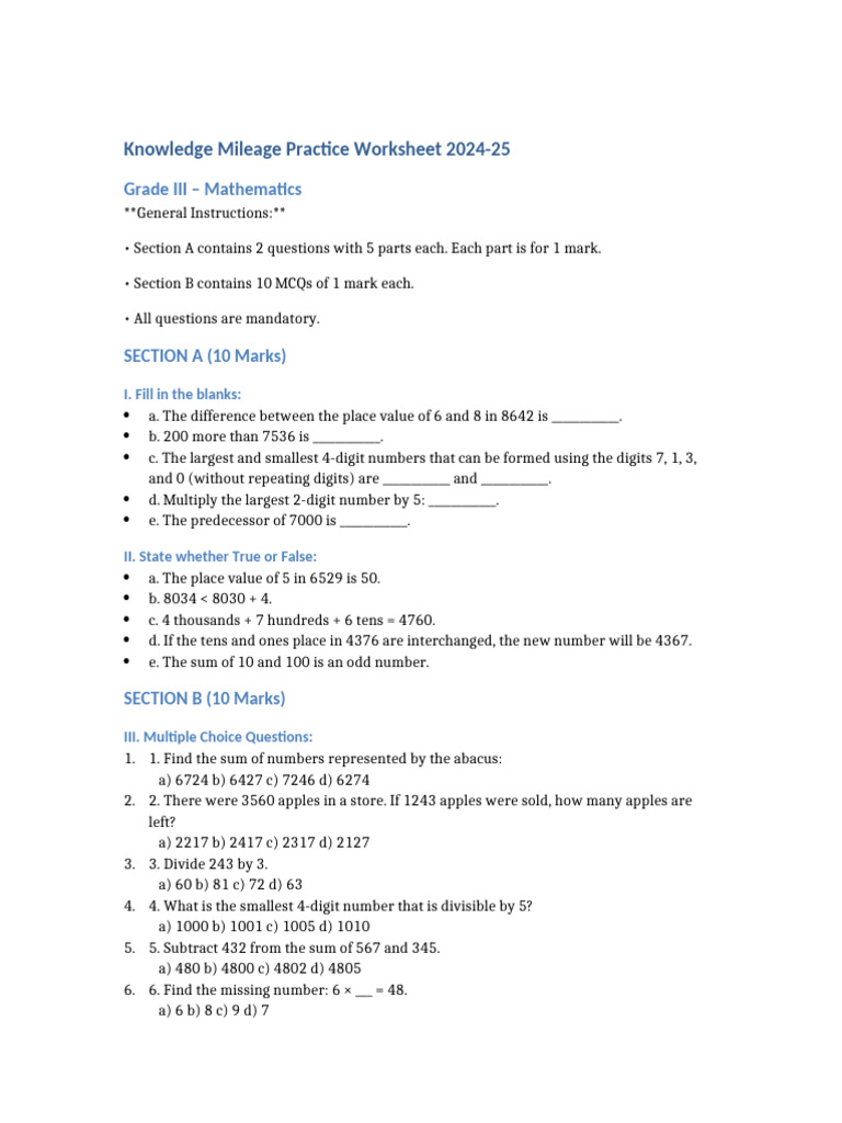 Grade 3 Math Worksheet | PDF