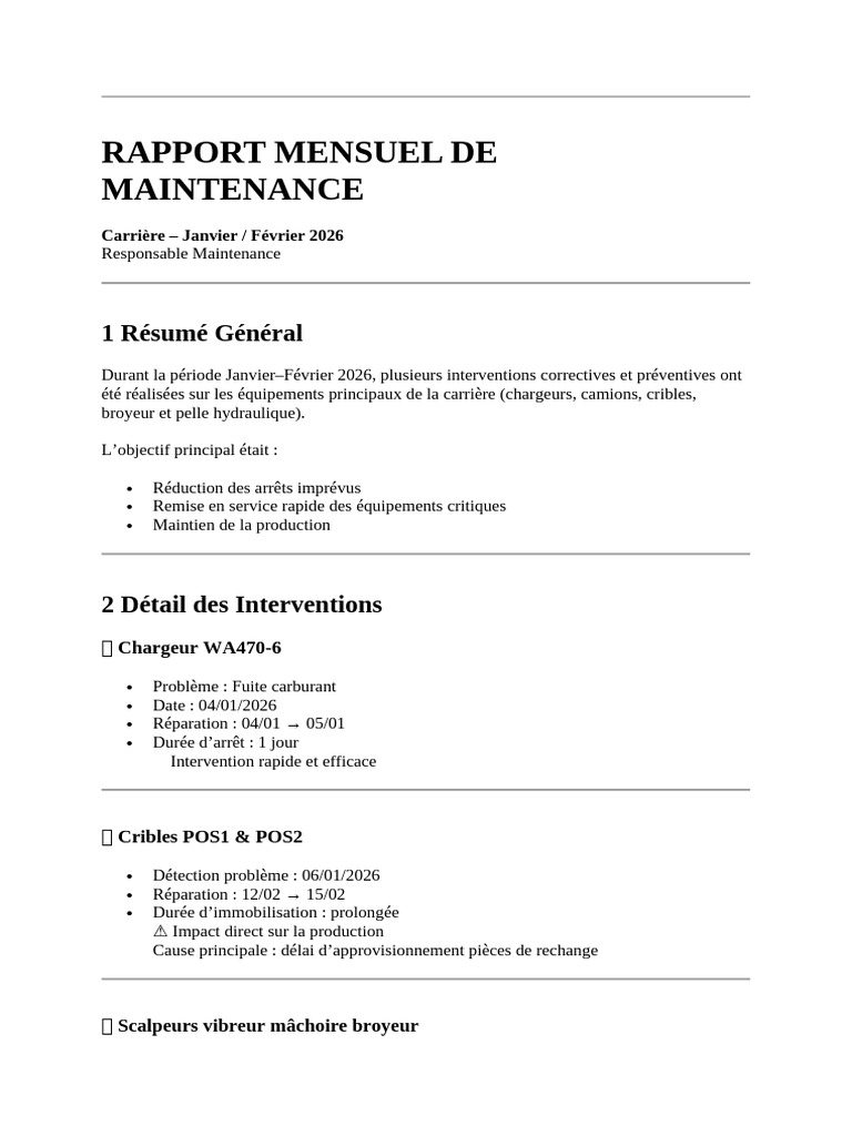 Rapport Mensuel de Maintenance | PDF