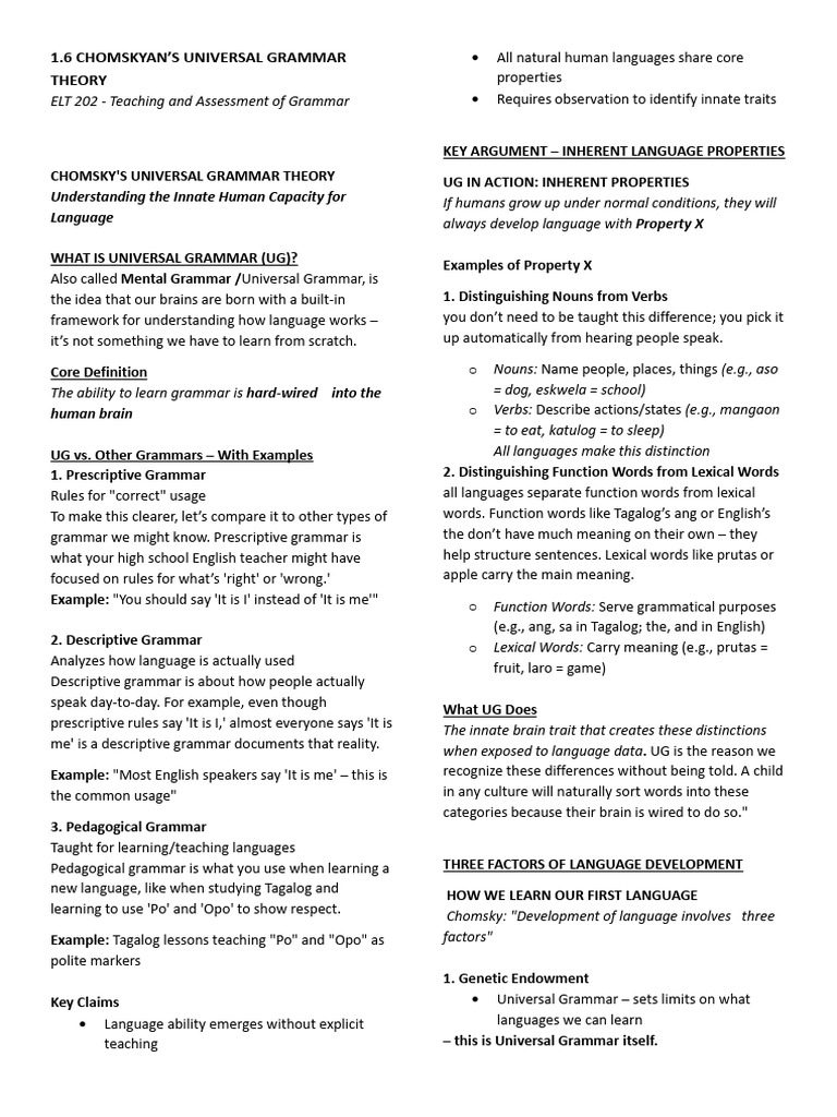 Elt 202 Handouts - Pau 1.6 1.7 Itooo | PDF | Cognition | Grammar