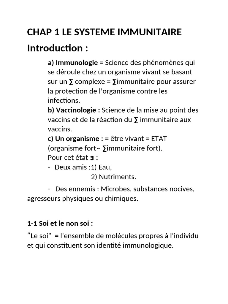 Chap 1 Le Systeme Immunitaire | PDF | Complexe majeur d ...