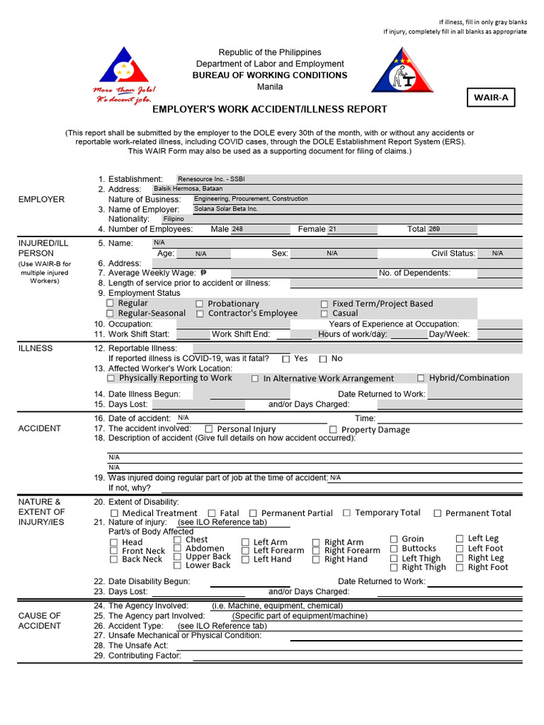 WAIR a - Employer's Work Accident_Illness Report | PDF | Radiation | Burn