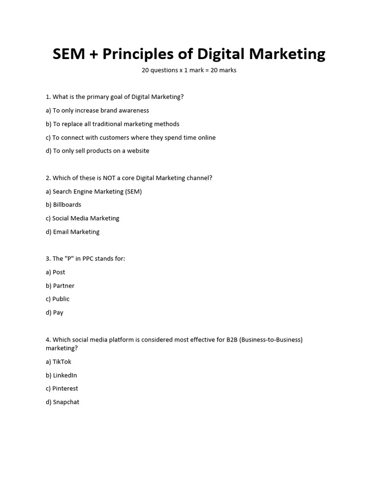 PGPEx Batch(24-26) - 3rd SEM Digital Marketing Question Paper | PDF ...