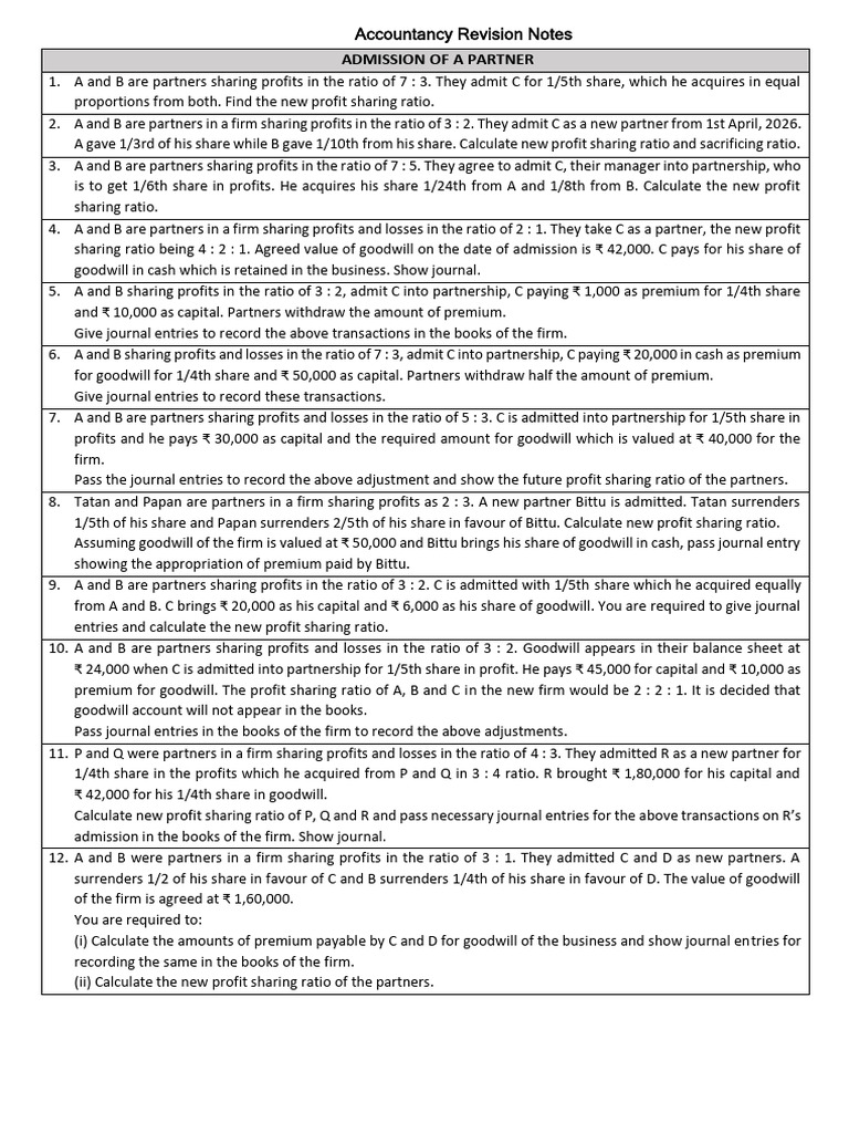 Exam Revision Notes ACCT SEM 4 Class 12 | PDF | Balance Sheet ...