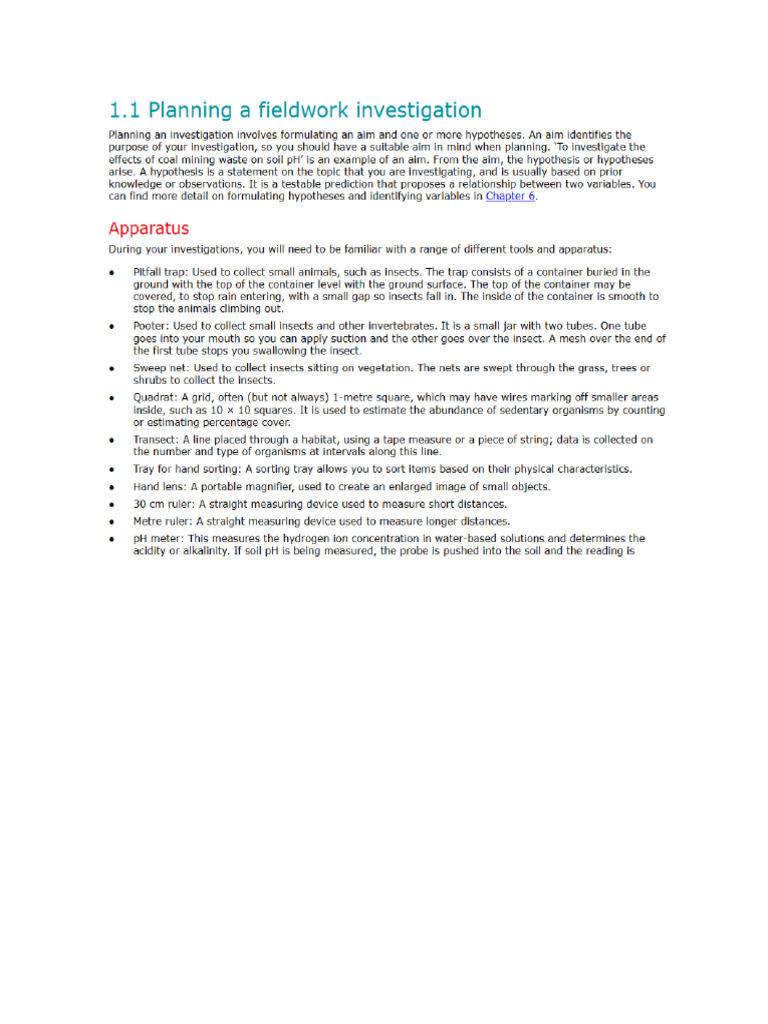 1.1 Planning A Fieldwork Investigation | PDF