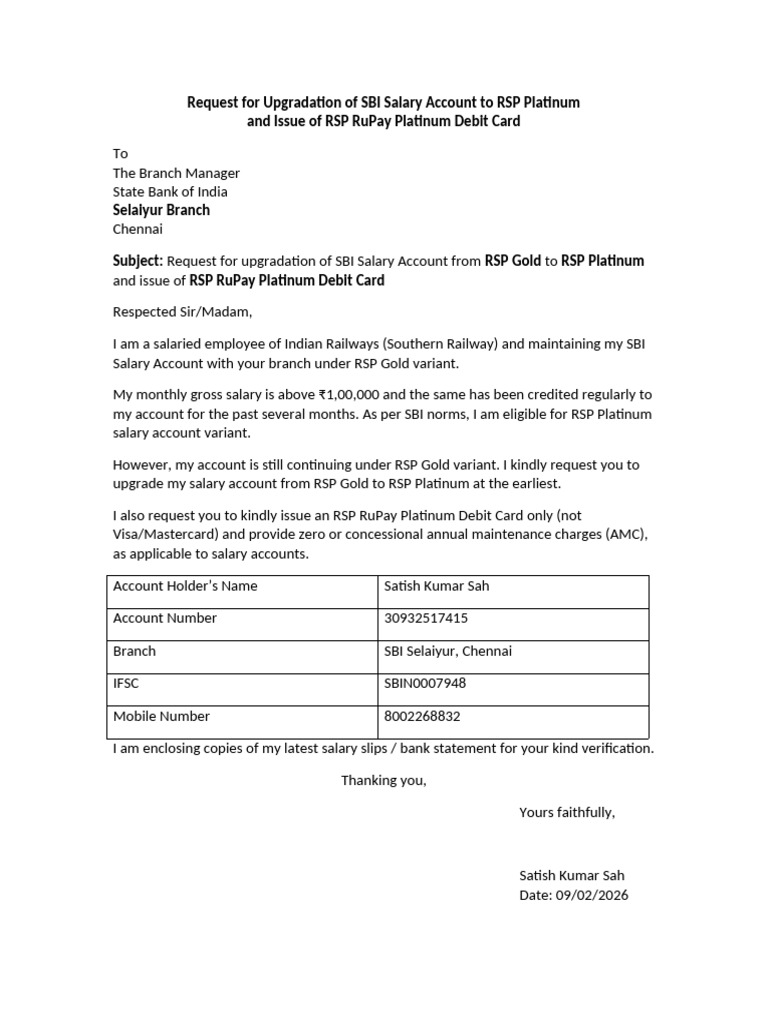 SBI RSP Platinum RuPay Debit Card Application Final | PDF