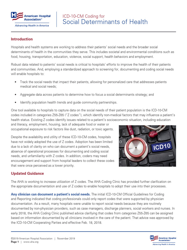 Aha Icd 10 Z Code Social Determinants of Health | PDF | Medical Record ...