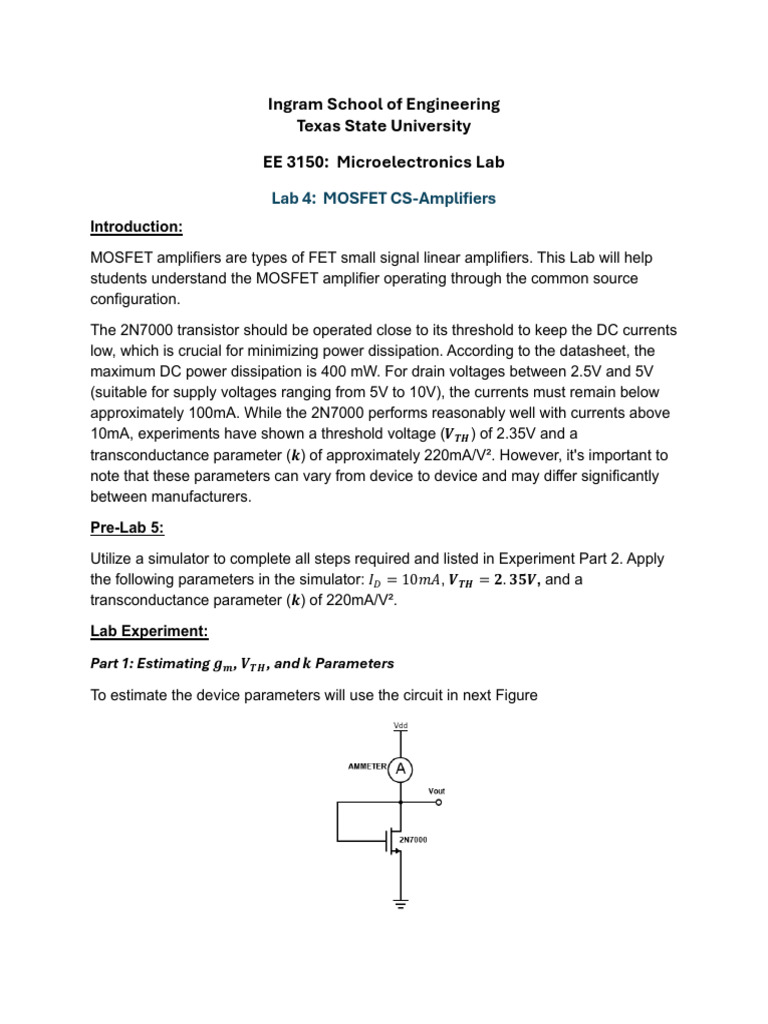 Lab 4 MOSFET CS Amplifiers | PDF | Mosfet | Field Effect Transistor