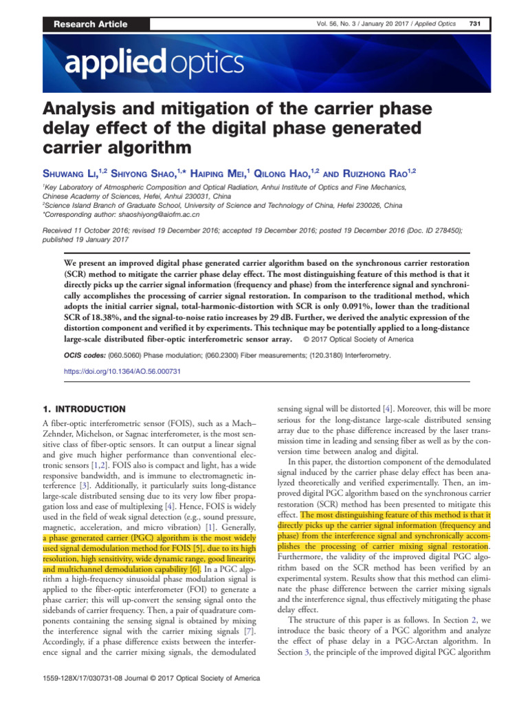 Analysis and Mitigation of The Carrier Phase Delay Effect of The ...