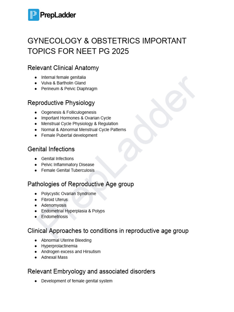 Gynecology & Obstetrics Important Topics For Neet PG | PDF | Childbirth ...