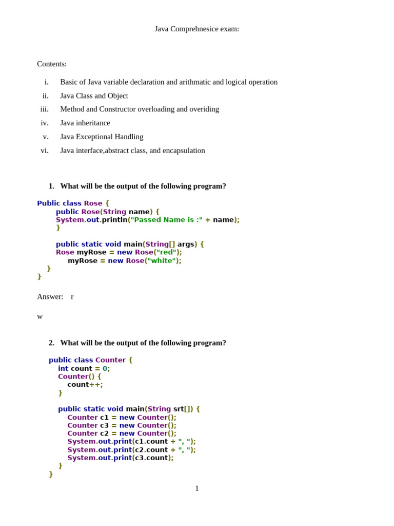 Syllabus and Sample Questions of JAVA ComprehensiveExam | PDF | Java ...