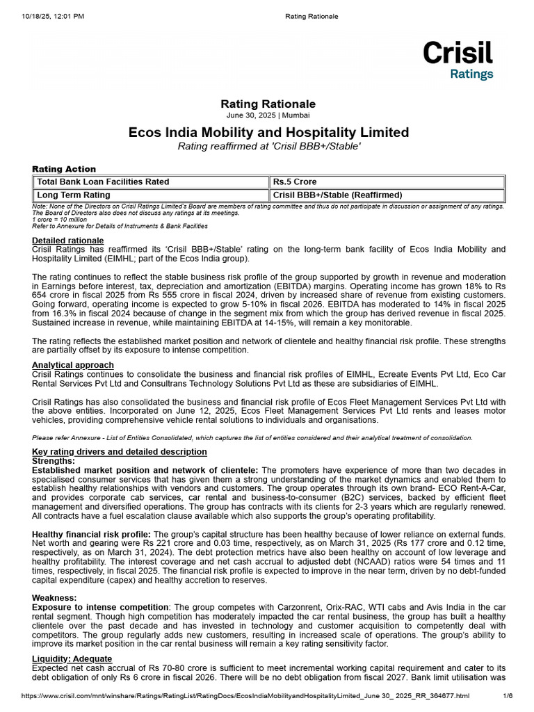 Rating Rationale | PDF | Damages | Securities (Finance)