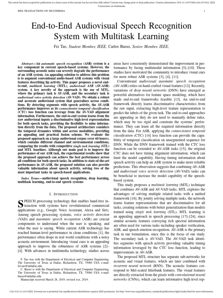 End-to-End Audiovisual Speech Recognition System With Multitask ...