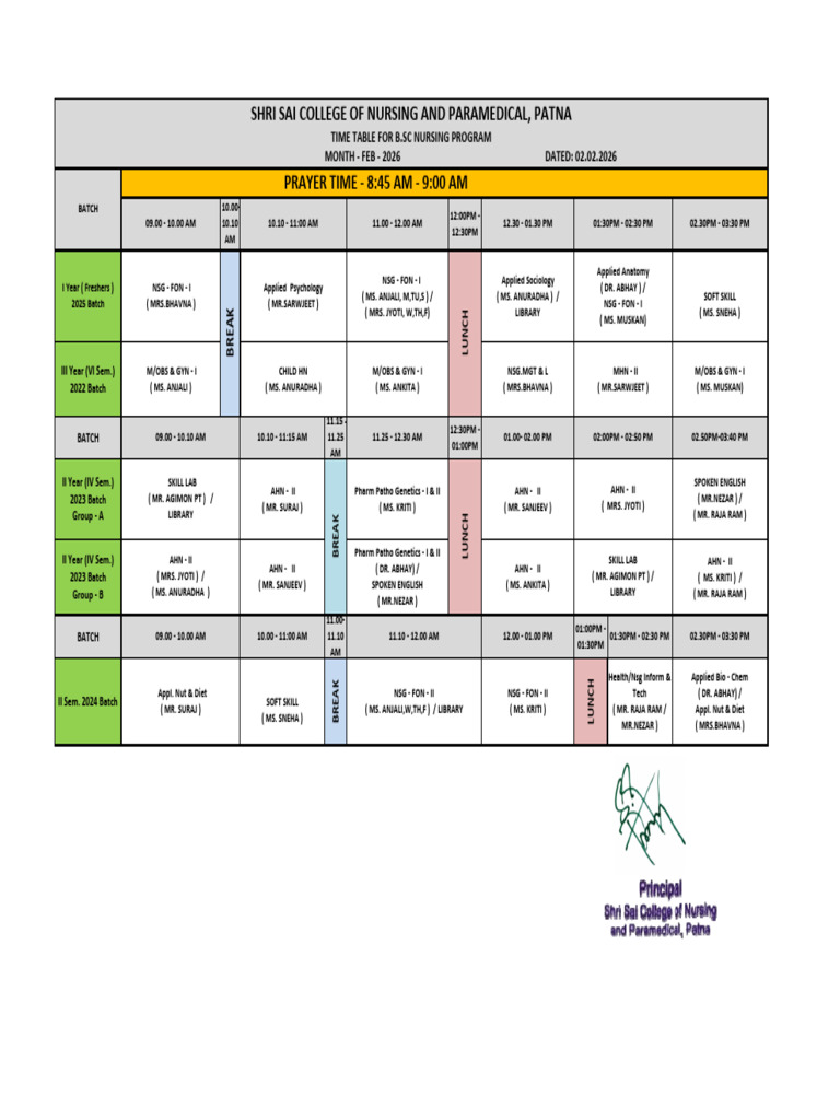 Updated Time - Table 02.02.2026 | PDF