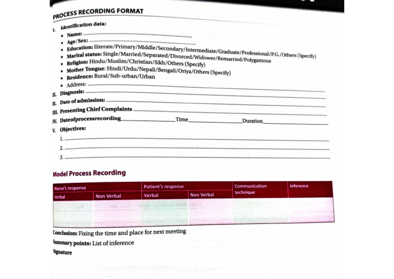 Process Recording Format | PDF