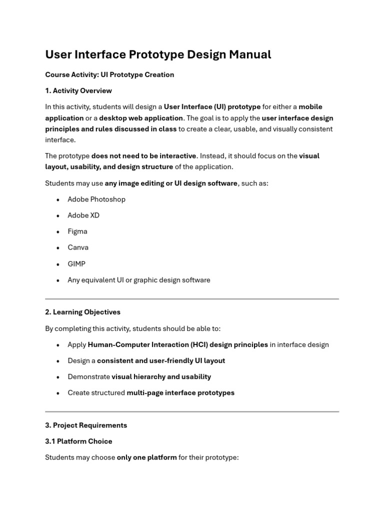 User Interface Prototype Design Manual - Final Project | PDF | User ...