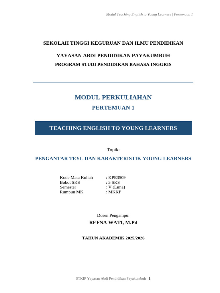 Modul - Pertemuan - 1 - TEYL Teaching English To Young Learner | PDF