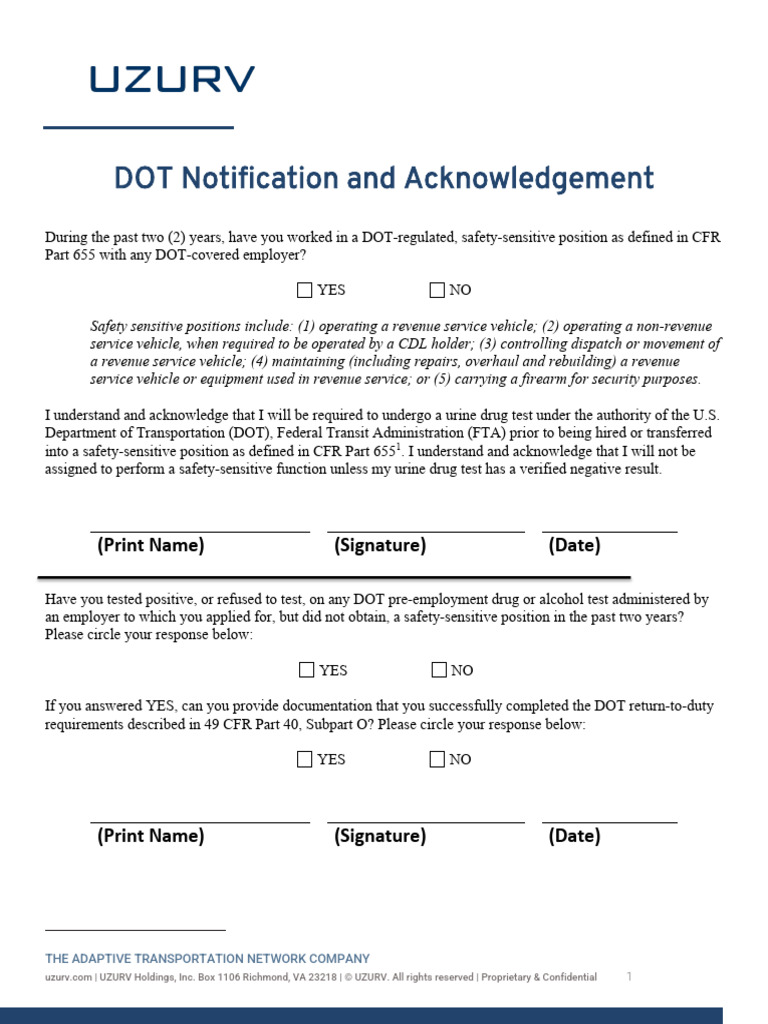 DOT Notification and Acknowledgement Form 2025 | PDF