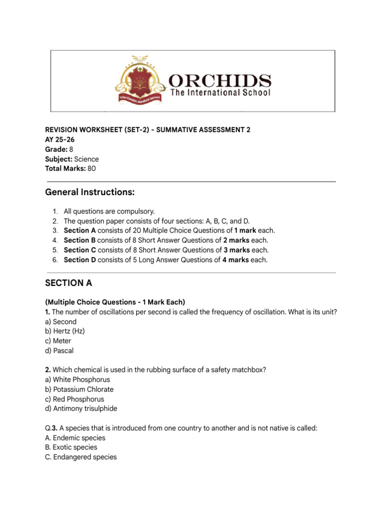 SA2 Grade 8 Science Revision Worksheet-1 | PDF | Anode | Magnesium