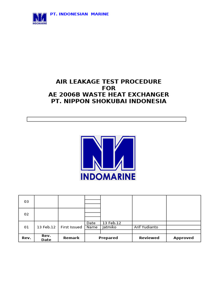 Air Leakage Test Procedure For NSI-1 | PDF | Leak | Pressure Measurement