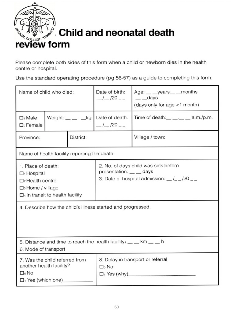Death Review SOP, Checklist and Action Plan Format | PDF
