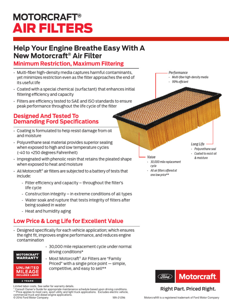 Motorcraft Air Filter | PDF | Engines | Truck