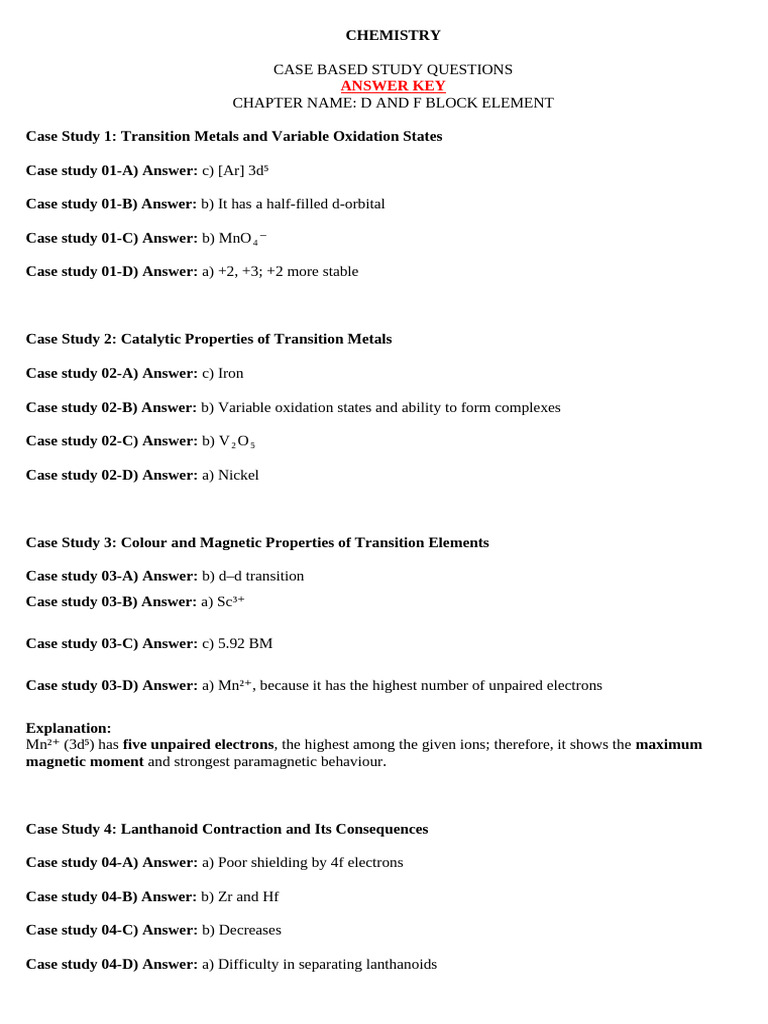 D and F Block C.B.S Answer Key-Nsp Branch | PDF