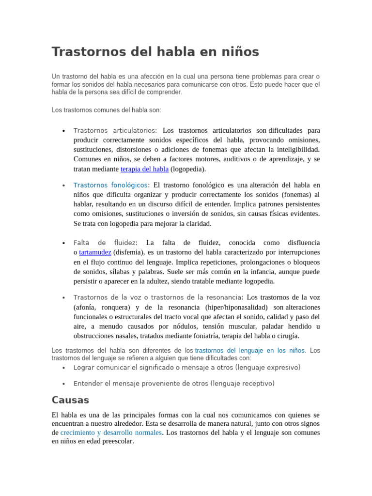 Trastornos Del Habla en Niños | PDF | Tartamudeo | Enfermedades y ...