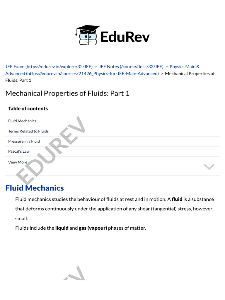 Mechanical Properties of Fluids Part 1 - Physics For JEE Main... | PDF ...
