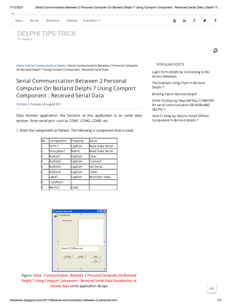 Serial Communication Between 2 Personal Computer On Borland Delphi 7 ...