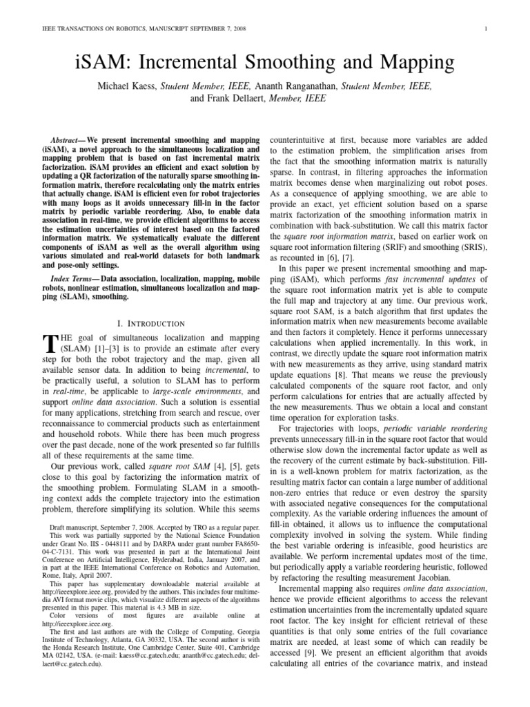 Incremental Smoothing and Mapping | PDF | Matrix (Mathematics) | Linear ...