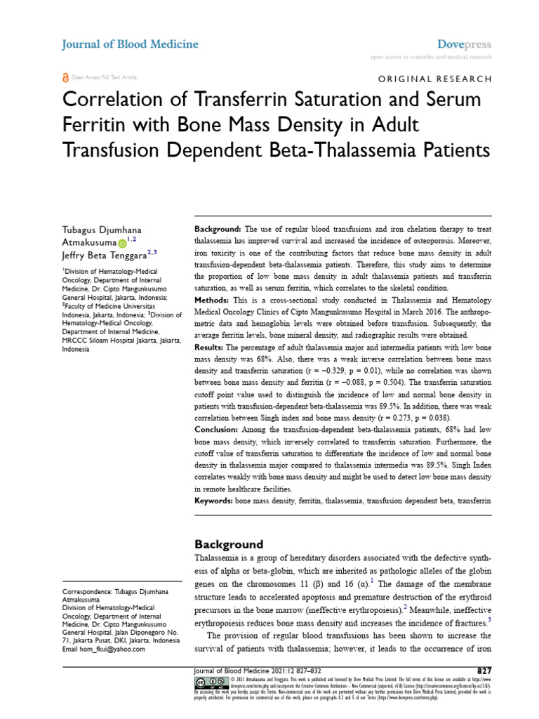 Correlation of Transferrin Saturation and Serum Ferritin With Bone Mass ...