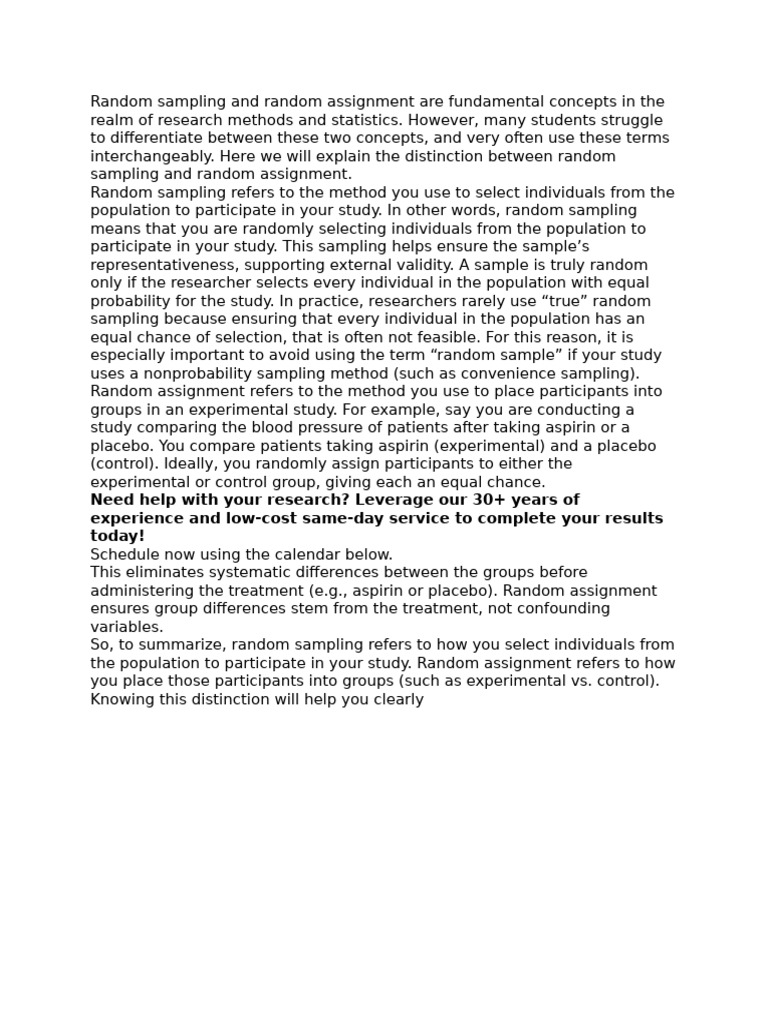 Random Sampling and Random Assignment Are Fundamental Concepts in The ...