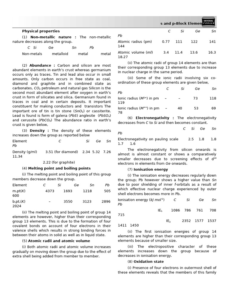 02 S and P Block Elements Theory Final E 2 | PDF | Silicon | Chemical ...