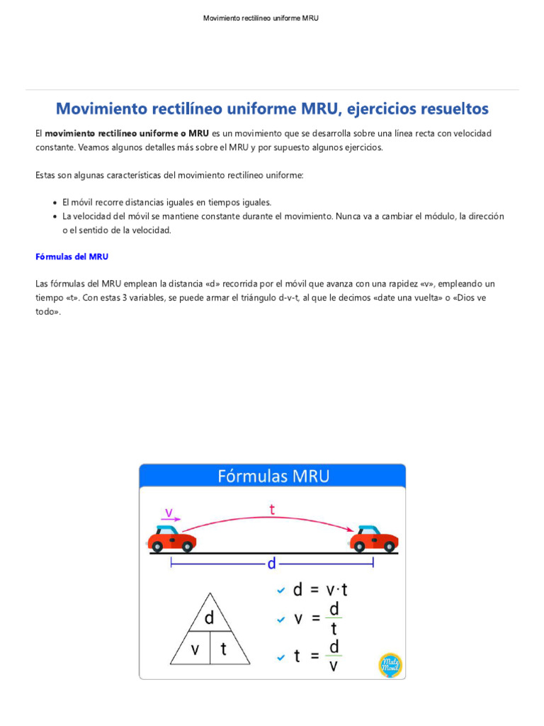 Movimiento Rectilíneo Uniforme MRU | PDF
