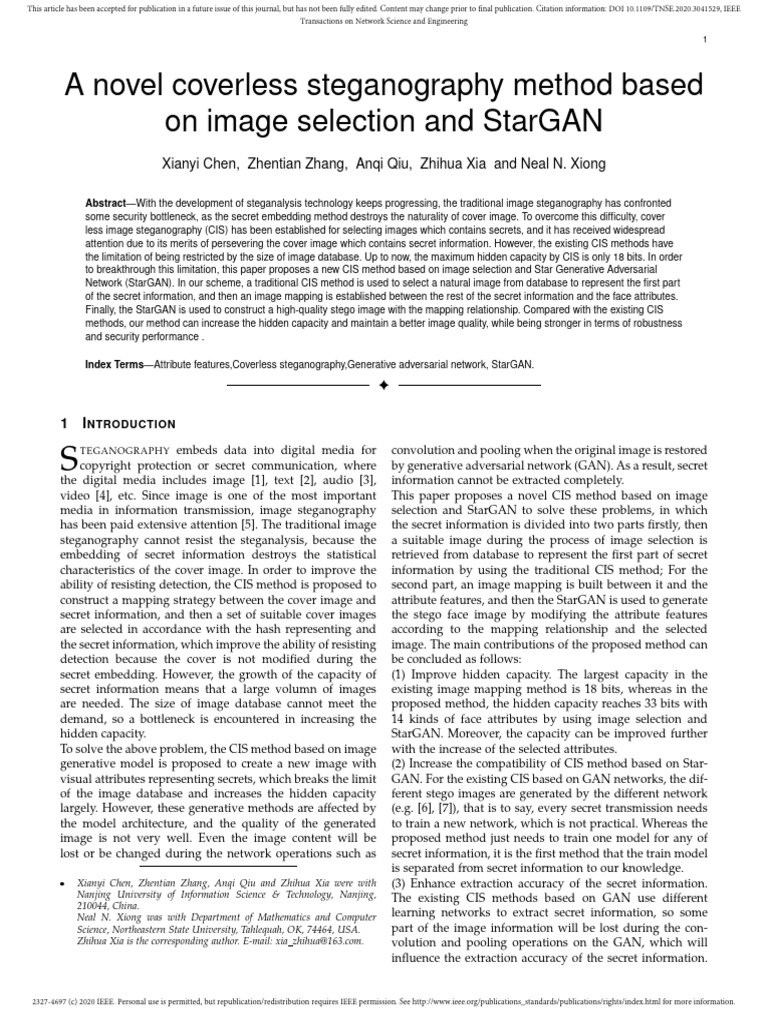 A Novel Coverless Steganography Method Based | PDF | Applied ...