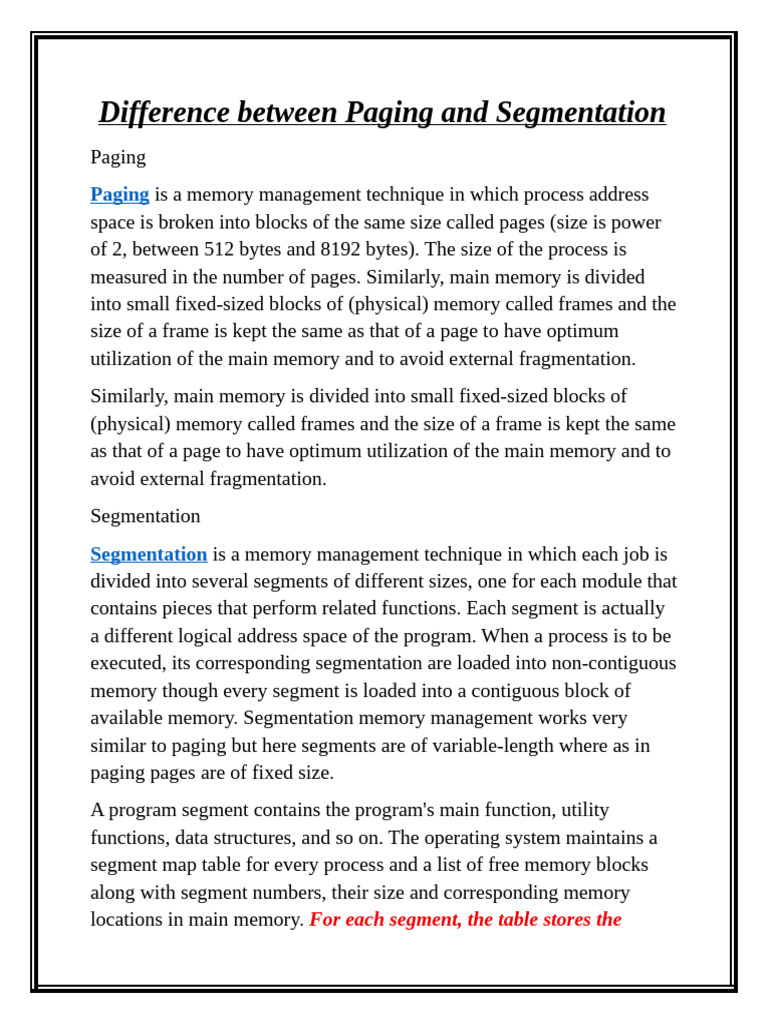 Paging and Segmentation | PDF | Software Engineering | Computer ...
