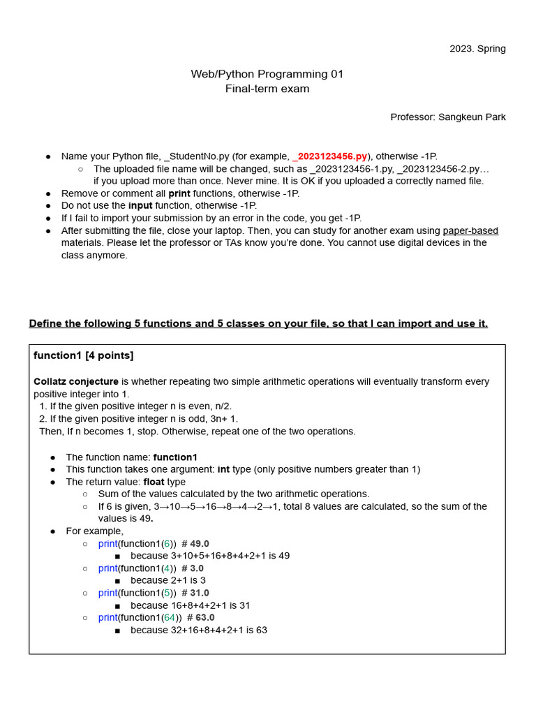 2023 1 Final Exam Code | PDF | Integer (Computer Science) | Function ...